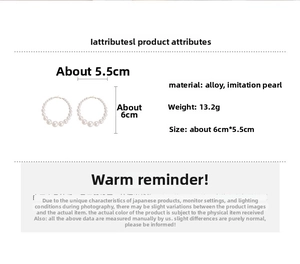 Technical specifications and size guide for oversized imitation pearl hoop earrings
