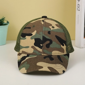 Classic camouflage baseball cap with green mesh back for outdoor sports and casual wear