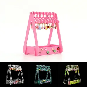 Acrylic mini clothes hanger earring display stand organizer with clear glitter finish