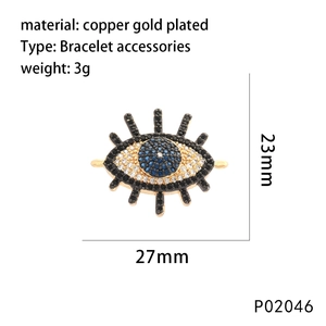 Gold-plated evil eye charm with blue zircon and shell inlay for bracelet making