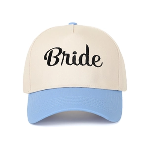 Elegante cappellino da baseball a 5 pannelli ricamato Bride bicolore beige e blu