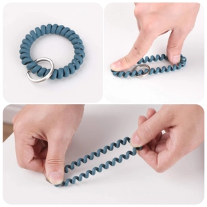 Colorful Spiral Spring Keychain Wristband Elastic Plastic Key Ring Telephone Wire Coils Gym Sports Stretchy Multi Functional