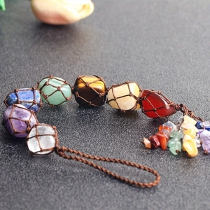 Seven Chakra Natural Raw Crystal Stones Hanging Ornament Handmade Braided Car Rearview Mirror Decor Healing Reiki Home