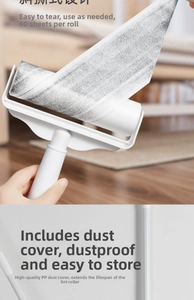 Detail of diagonal tear sticky lint roller with 60 sheets and protective dust cover