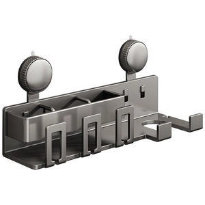 Gunmetal suction wall toothbrush holder with hair dryer stand and bathroom organizer