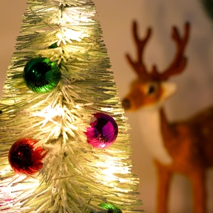 Mini Christmas cedar tree with LED lights and colorful ornaments for tabletop decor