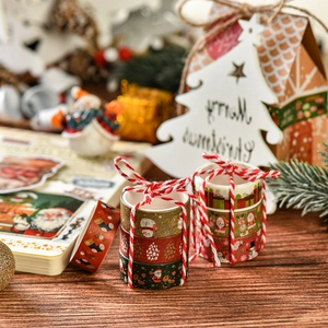 Christmas washi tape set with 6 rolls of festive patterns including reindeer and snowmen