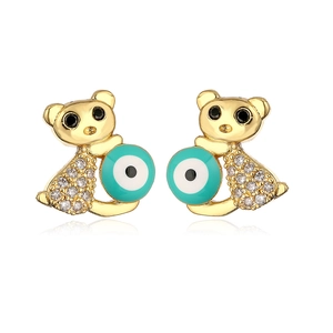 Chic 18K gold plated animal stud earrings with turquoise evil eye and zircon stones