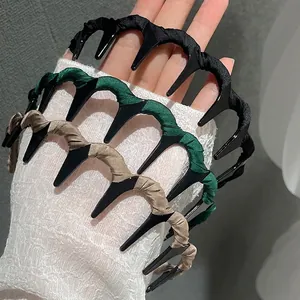 Non-slip Fabric Wrapped Headband With Teeth Vintage Satin Hairband For Women Face Wash High Top Hair Accessories