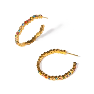 18k gold stainless steel large hoop earrings with colorful inlaid sparkling rhinestones