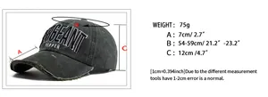 Guida alle taglie per cappellino da baseball in cotone con circonferenza di 54-59cm