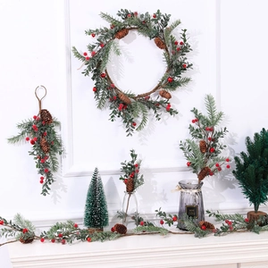 Artificial Christmas Wreath Garland Pine Branch With Natural Pine Cone And Red Berry For Festive Door Wall Home Decoration