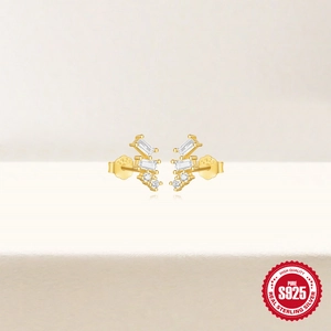Minimalist S925 sterling silver square gold earrings with geometric zircon stones