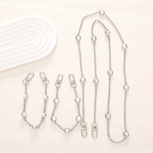 Metal Chain Bag Strap With Round Crystal And Artificial Pearl For Handbag Phone Case Decoration Replacement