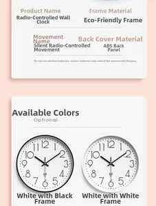 Detail view of radio controlled clock movement and ABS back cover with battery instructions