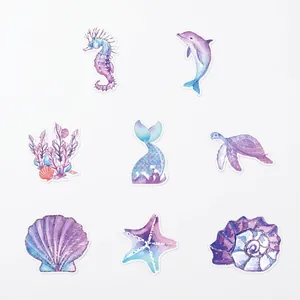 Size chart for mermaid birthday banners featuring seahorse, sea turtle and starfish