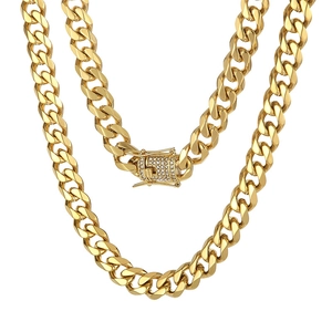 Stainless Steel Cuban Link Chain Necklace With Rhinestone Square Box Clasp Hip Hop Streetwear Jewelry For Men
