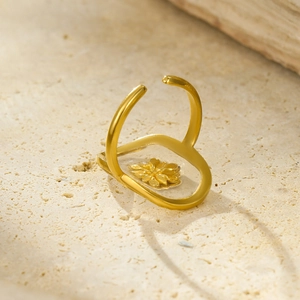 Minimalist flower design open ring in 18K gold plated stainless steel on stone