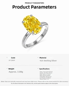 Close-up of 8x12mm 3.5ct yellow oval ice-cut zircon set on 925 silver ring band
