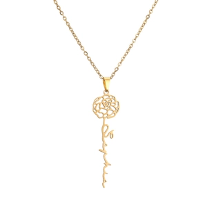 Custom gold stainless steel necklace with hollow rose and Sophia name pendant art