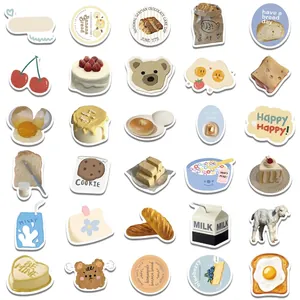 63 pieces of cute buttery yellow bread and milk stickers for luggage and laptops