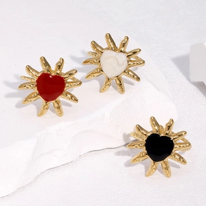 Sunburst Radiant Heart Open Ring Stainless Steel 18K Gold Plated Enamel Adjustable Finger Jewelry For Women