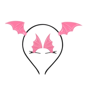 Pink bat wing headband and hair clips set for Halloween accessories and parties