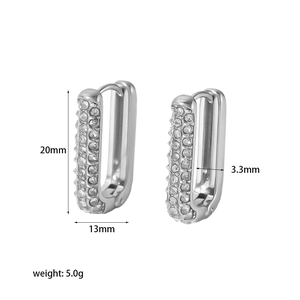 Luxury U-shaped stainless steel earrings with sparkling full-set zircon stones for women