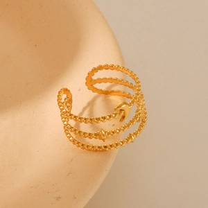 Three-layer 18K gold plated stainless steel open ring with celestial star and moon motifs