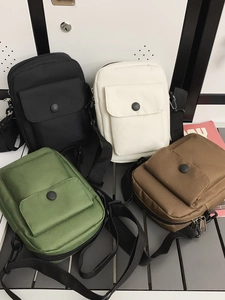 Unisex functional crossbody bags in black, beige, olive, and brown nylon canvas material