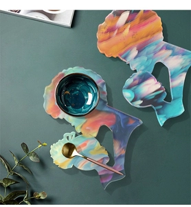 Macro shot of colorful marble textured Afro woman silhouette resin coasters set