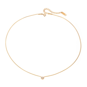 18K gold plated stainless steel snake chain necklace with round diamond pendant for women