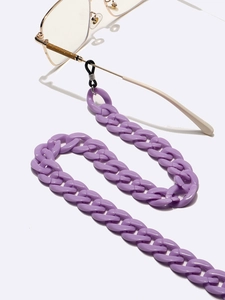 Lavender purple acrylic glasses chain with rubber loops on gold semi-rimless frames