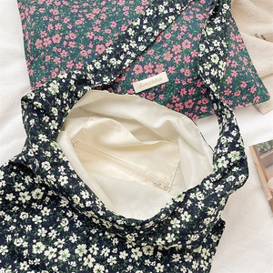 Sacs fourre-tout en toile à fleurs avec poche intérieure zippée et doublure en satin