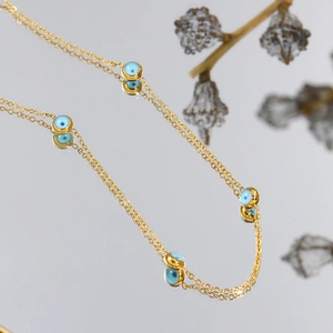 Elegant 18K gold plated stainless steel necklace with blue evil eye beads for women