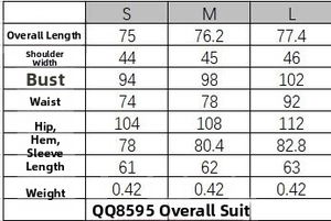 Tableau des tailles détaillé pour le combishort blazer croisé avec mesures du S au L