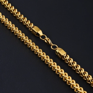 Polished gold woven Cuban link necklace for men made of durable stainless steel