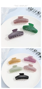 Detailed tile display of large matte glitter hair claws in assorted pastel colors