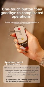 Remote control for the fireplace flame humidifier showing timer and mist settings