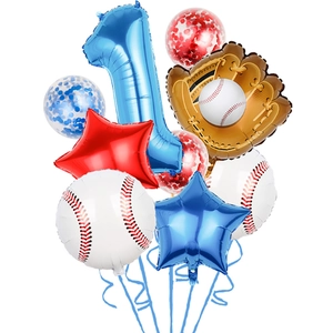Baseball themed 1st birthday balloon set with number one and glove foil balloons