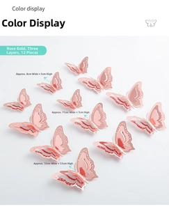 Detailed view of 12pcs 3-layer rose gold 3D butterfly wall stickers in assorted sizes