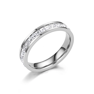 Silver stainless steel eternity ring with sparkling zircon stones in a minimalist design