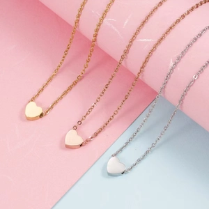 Stainless Steel Heart Pendant Necklace Polished Mirror Finish 18K Gold Plated Minimalist Jewelry For Women Besties