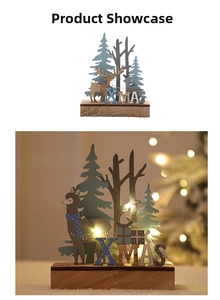Macro view of Nordic wooden reindeer Xmas decor with LED lights and hollowed-out tree design