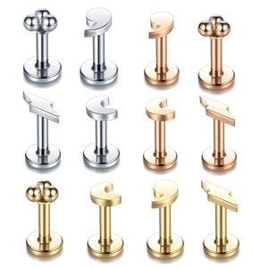Edelstahl Labret Lippenpiercing Stecker Set mit Mond und Blitz Motiven für Damen und Herren.