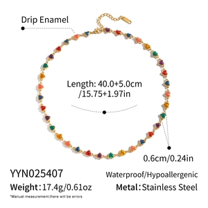 Detailed product dimensions for the colorful enamel heart necklace in stainless steel