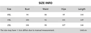 Guide des tailles pour robe plissée grande taille avec mesures détaillées de 0XL à 2XL