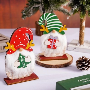 Weihnachtswichtel-Holzdeko Set mit Rentiergeweih und Kunstfell für festliche Tischdeko
