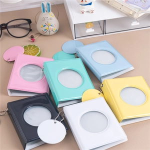 Set of 3-inch mini photo albums with heart cutout and mirror finish in six pastel colors