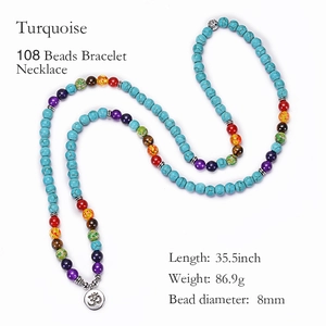 108 turquoise beads wrap bracelet with OM pendant and lotus charm for yoga meditation